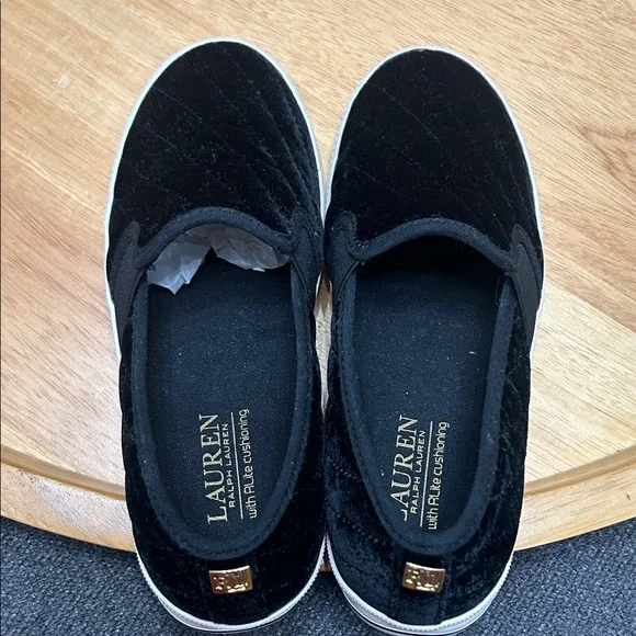 Lauren Ralph Lauren Black Velvet Slip-On Sneakers with White Soles - Picture 12 of 12